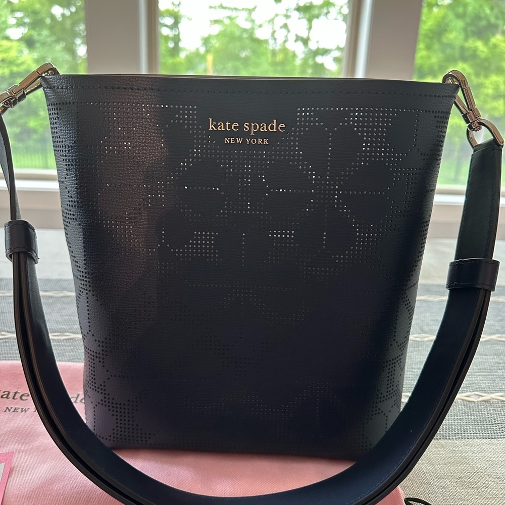 Kate Spade Navy Shoulder Bag with Perforated Design